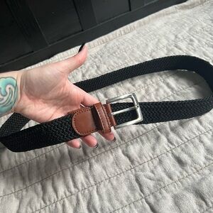 Black Woven Belt with Brown Leather Trim